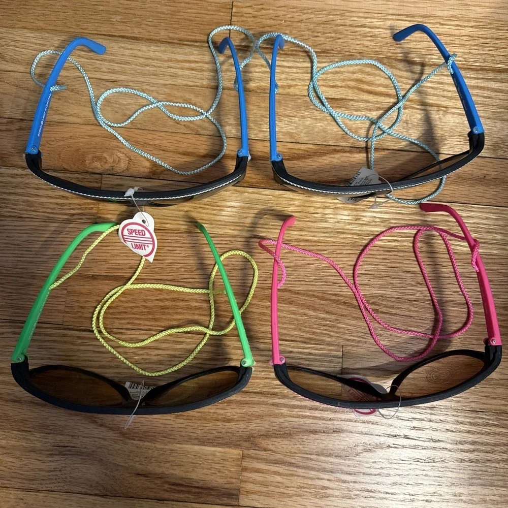 LOT 4 Vintage SPORTY SKI SKATER WRAP AROUND SUNGLASSES w/ Neck Cord 80's NWT